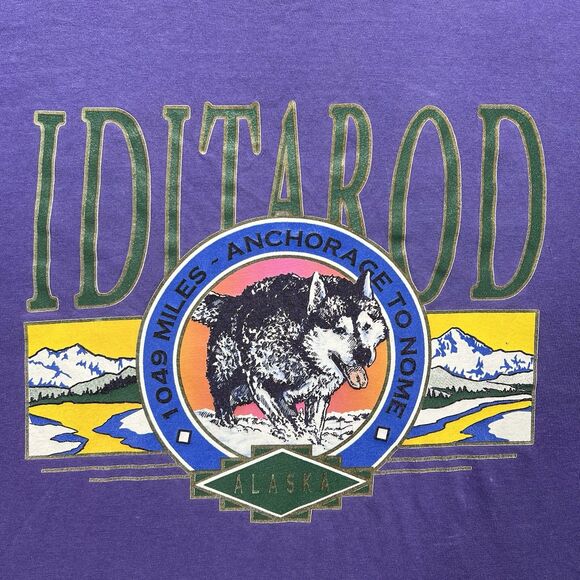 VTG 90s Single Stitch Iditarod Alaska T-Shirt Large Purple USA 90s Adventurecore - Picture 2 of 10